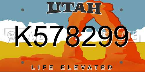 K578299 Utah License Plate