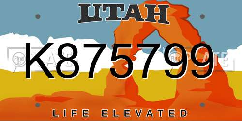 K875799 Utah License Plate