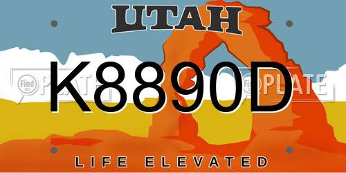 K8890D Utah License Plate