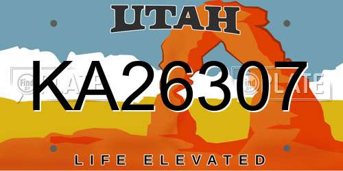 KA26307 Utah License Plate
