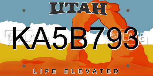 KA5B793 Utah License Plate