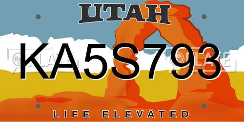 KA5S793 Utah License Plate
