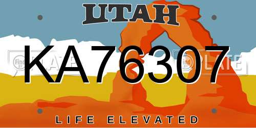 KA76307 Utah License Plate