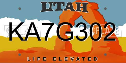 KA7G302 Utah License Plate