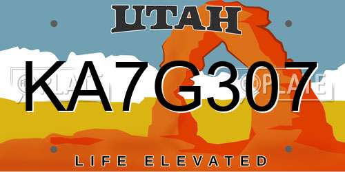 KA7G307 Utah License Plate