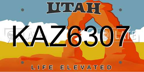 KAZ6307 Utah License Plate