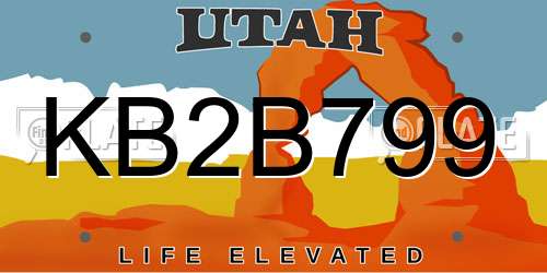 KB2B799 Utah License Plate