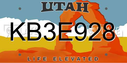 KB3E928 Utah License Plate