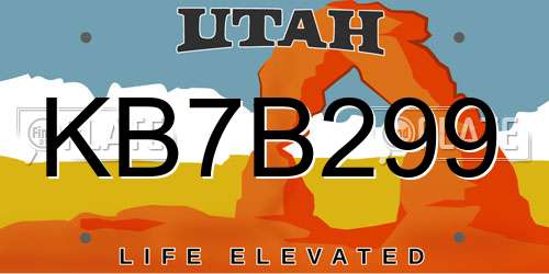 KB7B299 Utah License Plate
