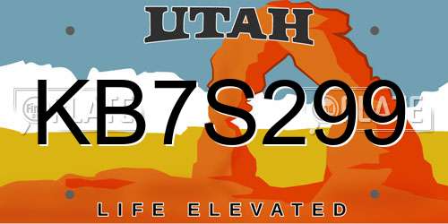 KB7S299 Utah License Plate