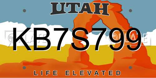 KB7S799 Utah License Plate