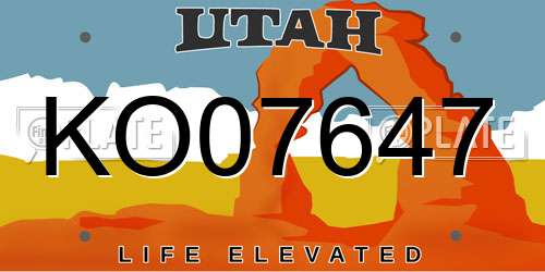 KO07647 Utah License Plate