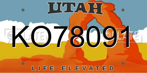 KO78091 Utah License Plate