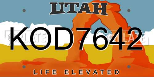 KOD7642 Utah License Plate