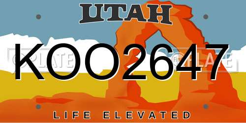 KOO2647 Utah License Plate