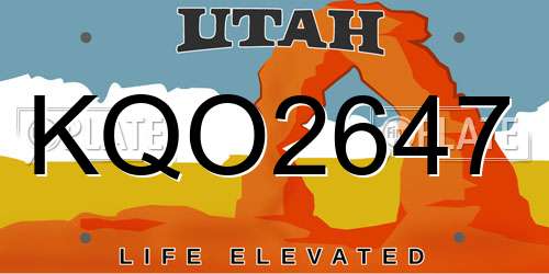 KQO2647 Utah License Plate