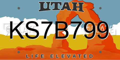 KS7B799 Utah License Plate
