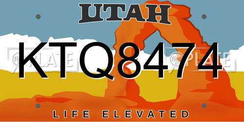 KTQ8474 Utah License Plate