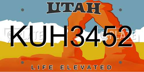 KUH3452 Utah License Plate