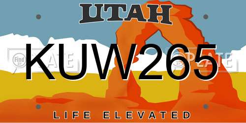 KUW265 Utah License Plate