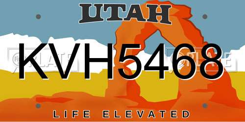 KVH5468 Utah License Plate