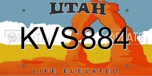KVS884 Utah License Plate
