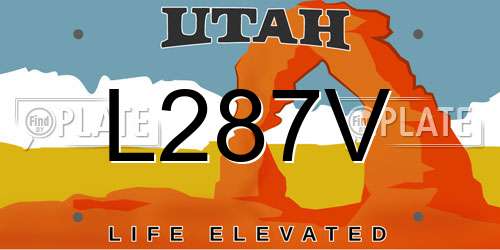 L287V Utah License Plate