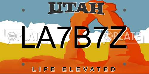 LA7B7Z Utah License Plate