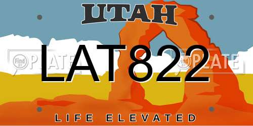 LAT822 Utah License Plate