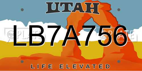 LB7A756 Utah License Plate