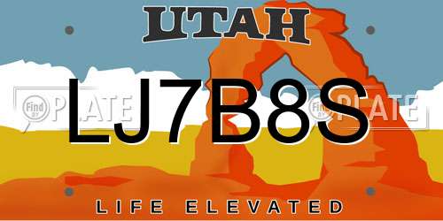 LJ7B8S Utah License Plate