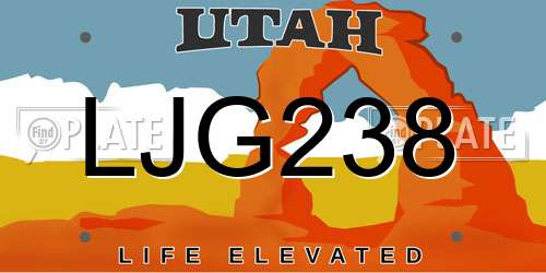 LJG238 Utah License Plate