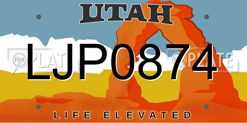 LJP0874 Utah License Plate