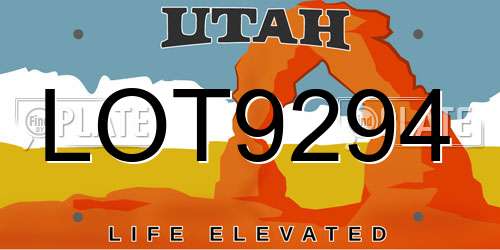 LOT9294 Utah License Plate
