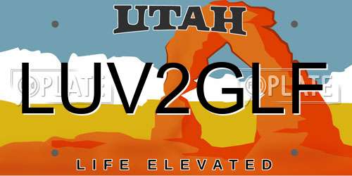 LUV2GLF Utah License Plate