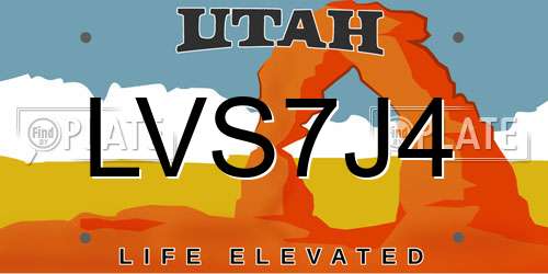 LVS7J4 Utah License Plate