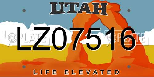 LZ07516 Utah License Plate
