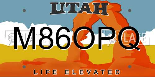 M86OPQ Utah License Plate