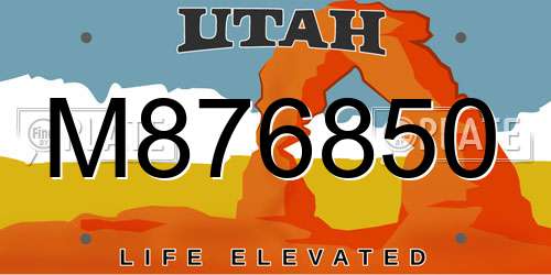 M876850 Utah License Plate
