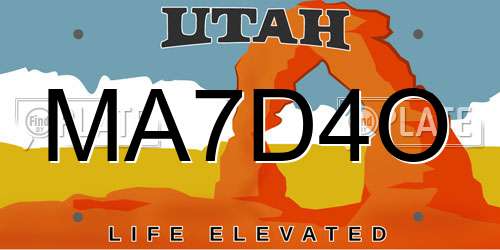 MA7D4O Utah License Plate