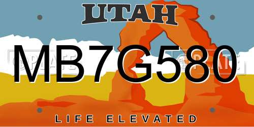 MB7G580 Utah License Plate