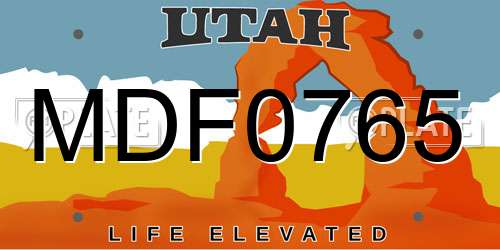MDF0765 Utah License Plate