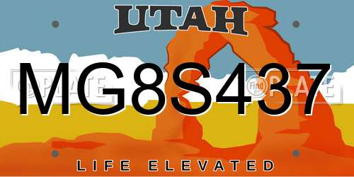 MG8S437 Utah License Plate