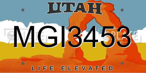 MGI3453 Utah License Plate