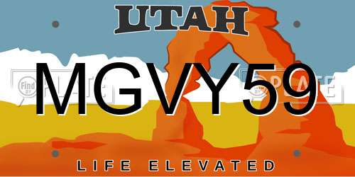 MGVY59 Utah License Plate