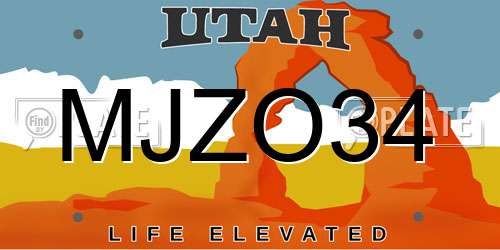 MJZO34 Utah License Plate