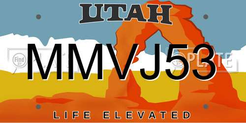 MMVJ53 Utah License Plate