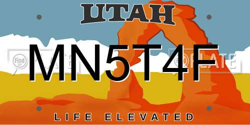 MN5T4F Utah License Plate