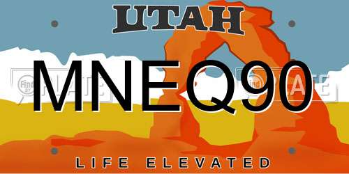 MNEQ90 Utah License Plate