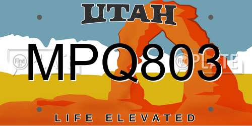 MPQ803 Utah License Plate